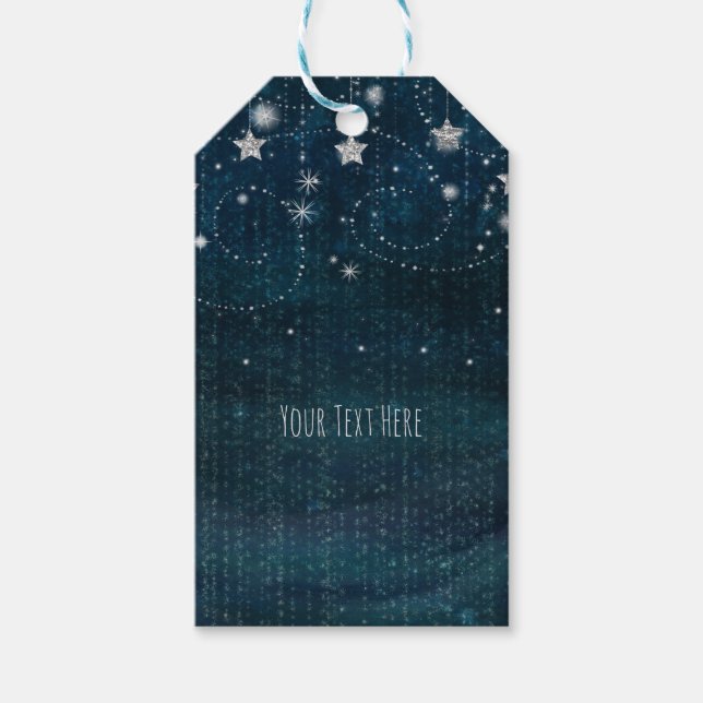 Étiquettes-cadeau Blue & Silver Starry Celestial Party Favoriser (Devant)