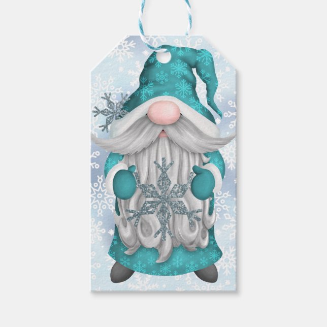 Étiquettes-cadeau Blue Snowflake Gnome (Devant)
