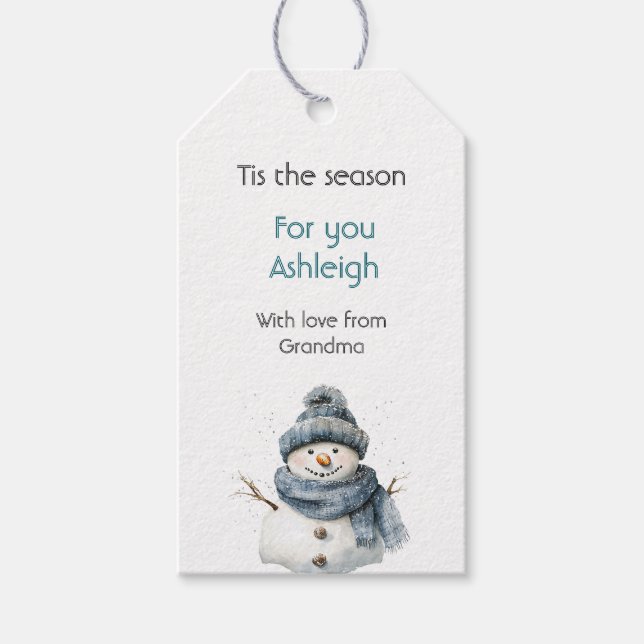 Étiquettes-cadeau Blue Snowman Christmas (Devant)