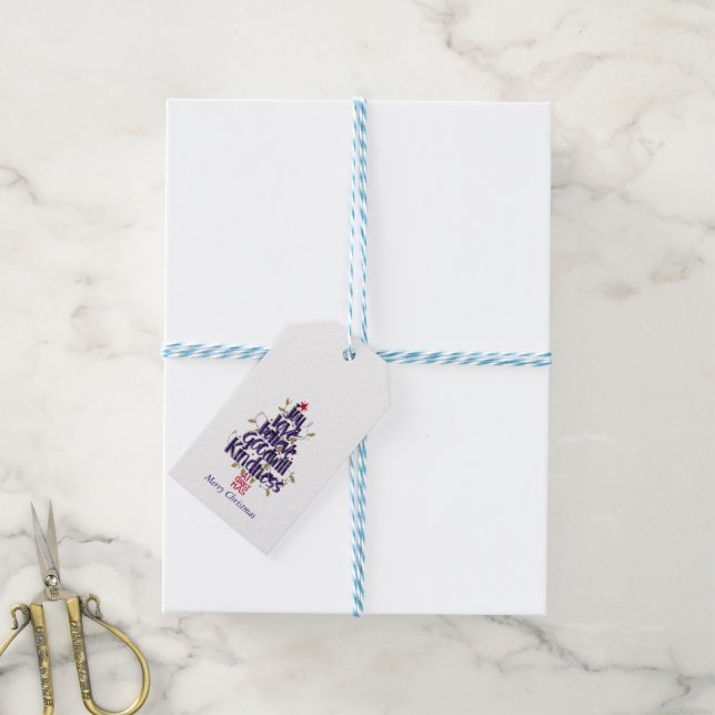 Étiquettes-cadeau Blue Sparkly Calligraphy Arbre de Noël (Avec de laficelle)