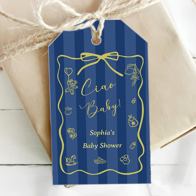 Étiquettes-cadeau Blue Stripes Italian Themed Ciao Baby (Créateur téléchargé)