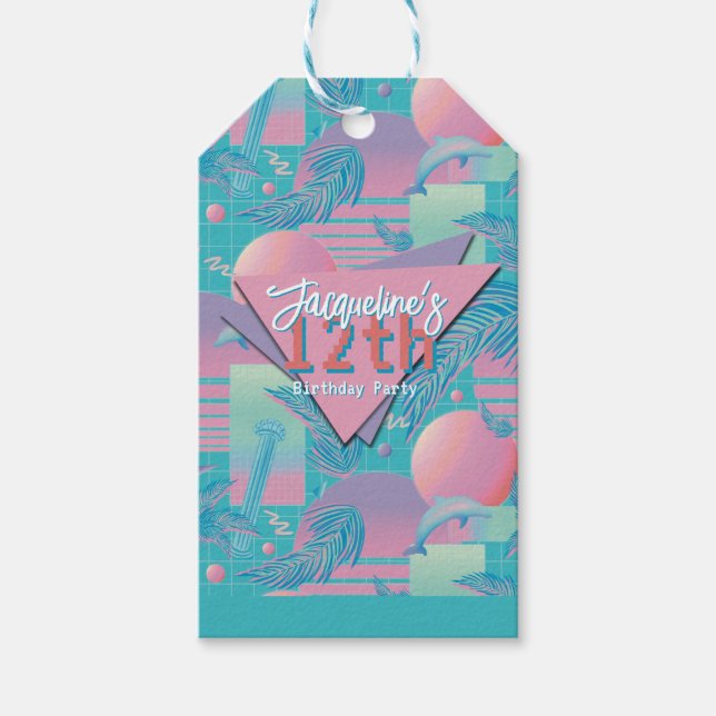 Étiquettes-cadeau Blue Summer Vaporwave Sunset Birthday (Devant)