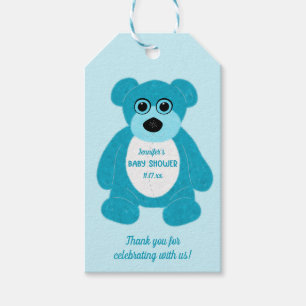 Étiquettes-cadeau Blue Teddy Bear Baby shower personnalisé