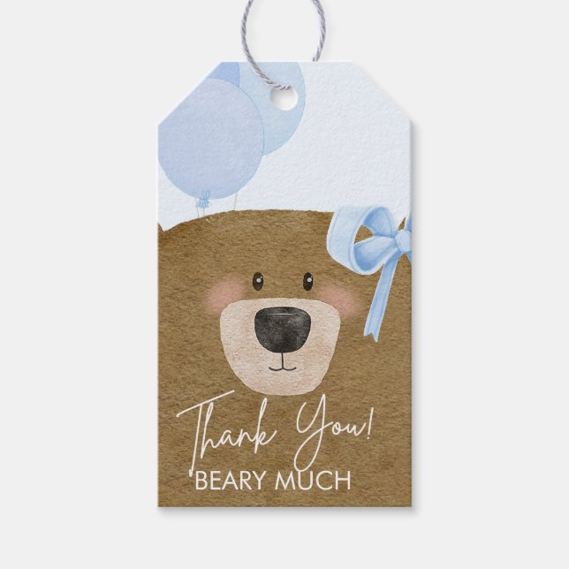 Étiquettes-cadeau Blue Teddy On Peut Attendre Un Baby shower Garçon (Devant)