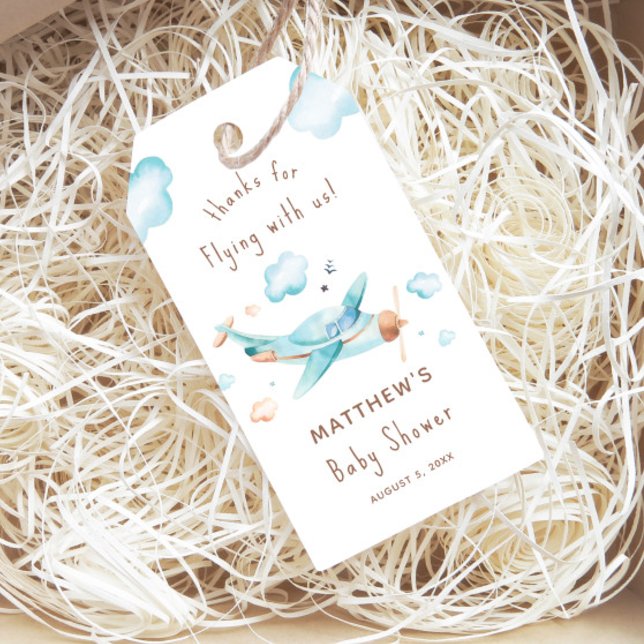 Étiquettes-cadeau Blue Toy Avion Boy Baby shower Merci (Créateur téléchargé)