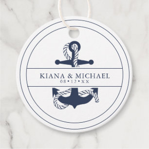 Étiquettes Cadeau Blue Wave Ancre Mariage V2 Navy/Wht ID836