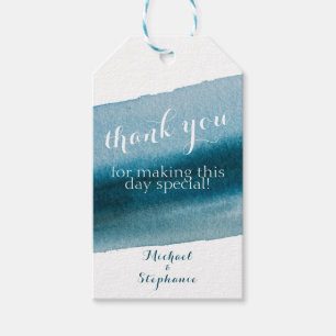 Étiquettes-cadeau Blue Wave Watercolor Splash Collection Merci