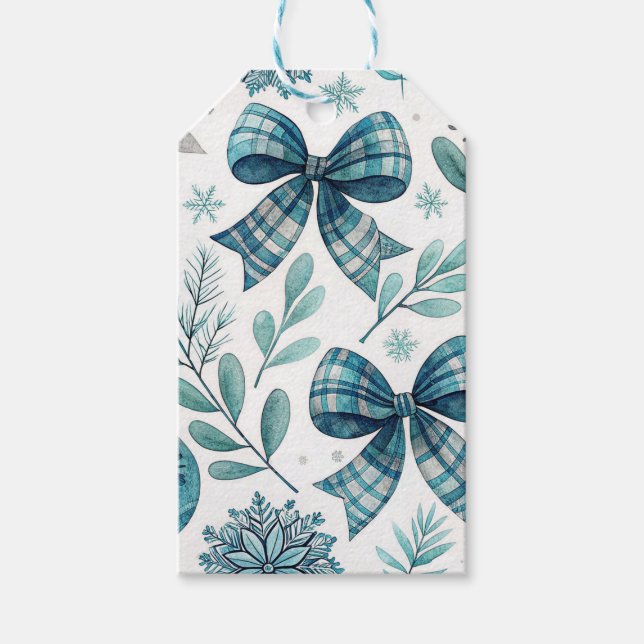 ÉTIQUETTES-CADEAU BLUE & WHITE HOLIDAY BOWS (Devant)