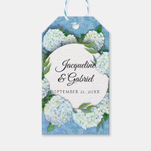 Étiquettes-cadeau Blue White Hydrangea Floral Elegant Mariage damass