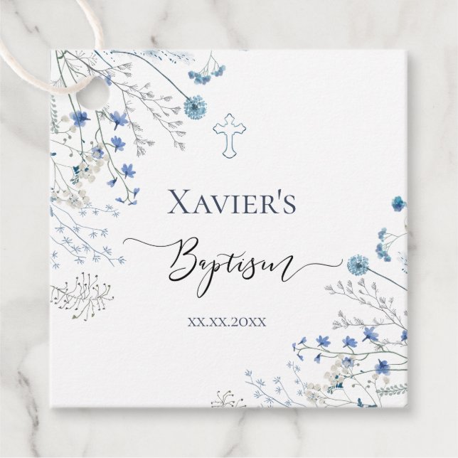 Étiquettes Cadeau blue wildflowers Baptism (Devant)