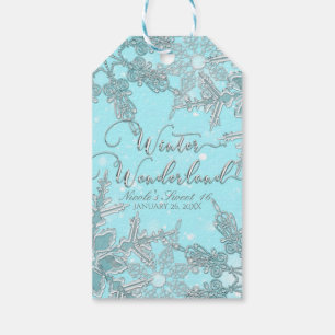 Étiquettes-cadeau Blue Winter Wonderland Élégant Mariage de flocons
