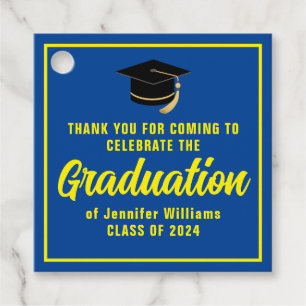 Étiquettes Cadeau Blue Yellow Custom 2025 Graduation Party
