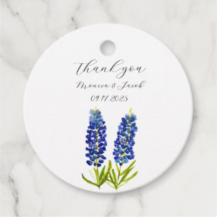 Étiquettes Cadeau Bluebonnets Texas Aquarelle Bleu Floral Mariage