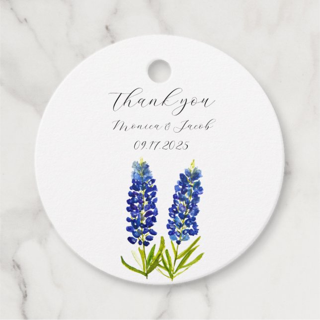 Étiquettes Cadeau Bluebonnets Texas Aquarelle Bleu Floral Mariage (Devant)