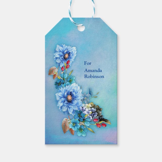 Étiquettes-cadeau Blues de Cornflower en aquarelle (Devant)