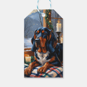 Étiquettes-cadeau Bluetick Coonhound avec lumières de Noël Vacances