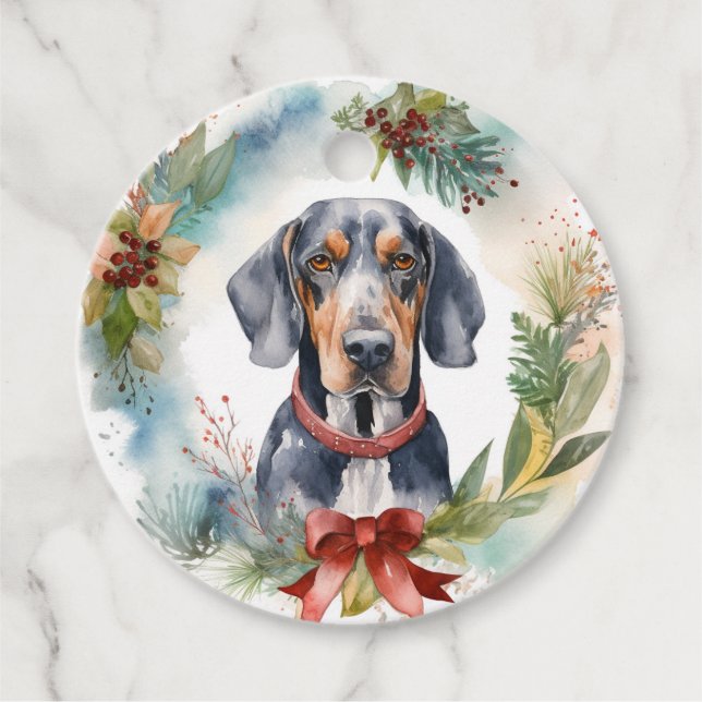 Étiquettes Cadeau Bluetick Coonhound Christmas Wreath Festive Pup (Devant)