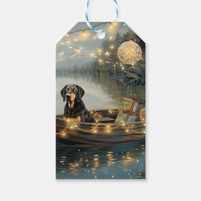 Étiquettes-cadeau Bluetick Coonhound Noël Festive Voyage (Devant)