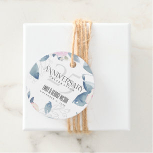 ÉTIQUETTES CADEAU BLUSH BLANC FLEURS BLEUES 25ÈME ANNIVERSAIRE TOUTE