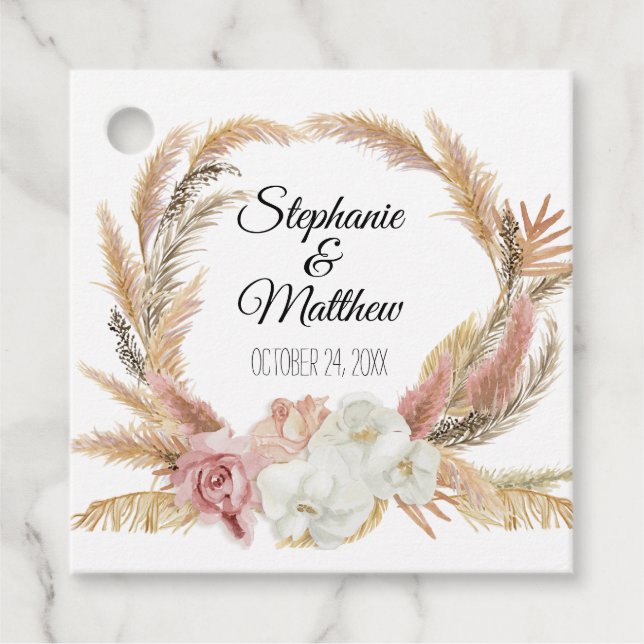 Étiquettes Cadeau Blush Boho Floral Troppas Palm Mariage (Devant)