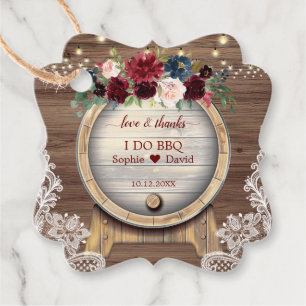 Étiquettes Cadeau Blush Bourgogne Floral Baril Dentelle Mariage Bbq