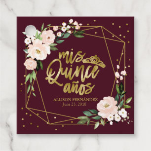 Étiquettes Cadeau Blush Floral Bourgogne Quinceanera