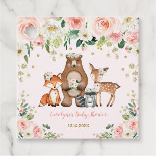 Étiquettes Cadeau Blush Floral Forêt Animaux Bébé Fille