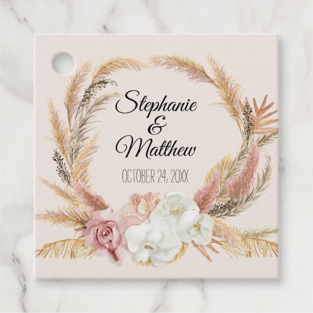 Étiquettes Cadeau Blush Floral Jungle Neutral Pampas Palm Mariage (Devant)