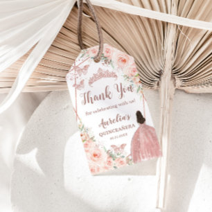 Étiquettes-cadeau Blush Floral Rose or Quinceanera Merci