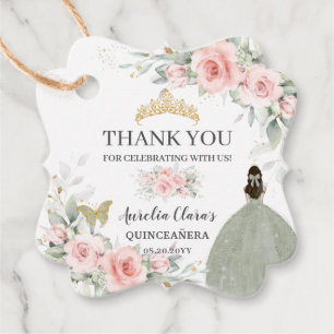 Étiquettes Cadeau Blush Floral Sage Vert Or Quinceanera Sweet 16