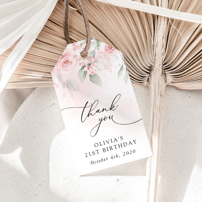 Étiquettes-cadeau Blush Flowers, Pink Flowers, Boho, Birthday (Créateur téléchargé)