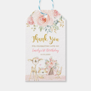 Étiquettes-cadeau Blush Gold Boho Tribal Woodland Animaux Merci