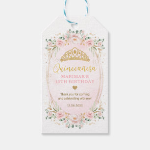 Étiquettes-cadeau Blush Gold Floral Quinceanera Mis Quince Anniversa