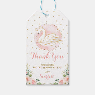 Étiquettes-cadeau Blush Gold Floral Swan Princess Anniversaire Faveu