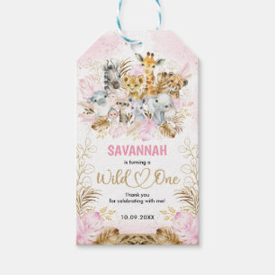Étiquettes-cadeau Blush Jungle Animaux Wild One Girl 1er anniversair