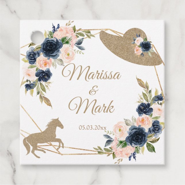 Étiquettes Cadeau Blush & Navy Kentucky Derby Mariage (Devant)