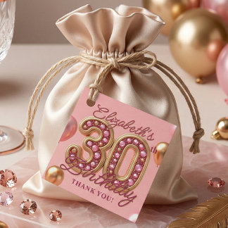 Étiquettes Cadeau Blush Pink Gold Balloon Jeweled 30th Birthday