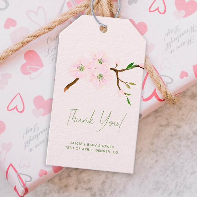Étiquettes-cadeau Blush rose floral fille baby shower merci pour (Créateur téléchargé)