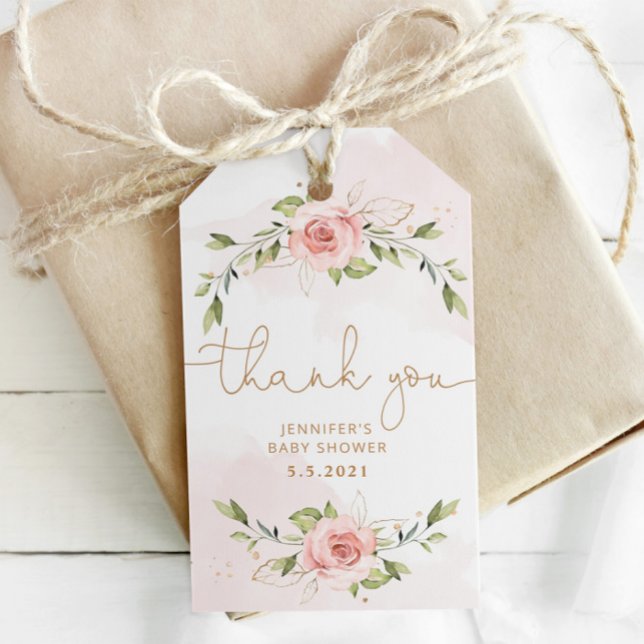 Étiquettes-cadeau Blush rose floral or merci (Créateur téléchargé)