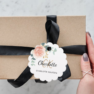 Étiquettes Cadeau Blush rose florale monogramme nom Enterrement de v