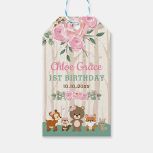 Étiquettes-cadeau Blush Rose Forêt Boisée Animaux Douche d'anniversa