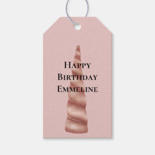 Étiquettes-cadeau Blush Rose Gold Glam Unicorn Anniversaire