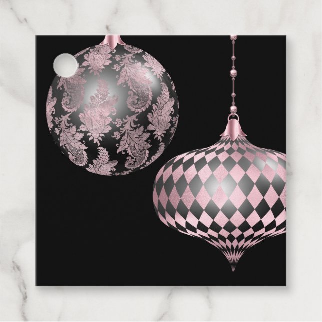 Étiquettes Cadeau Blush rose Noël Damas et Arlequin (Devant)