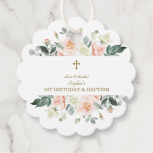 Étiquettes Cadeau Blush White Flowers Gold Girl 1er Anniversaire Bap