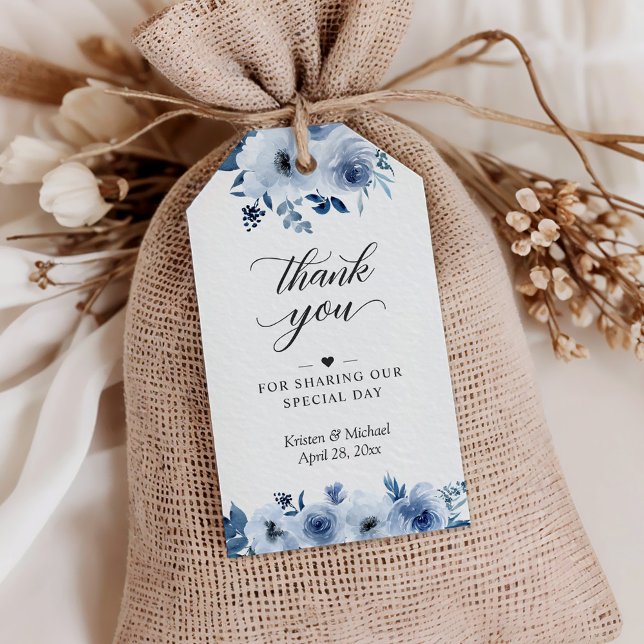 Étiquettes-cadeau Bohème Dusty Blue Floral Mariage Merci (Créateur téléchargé)