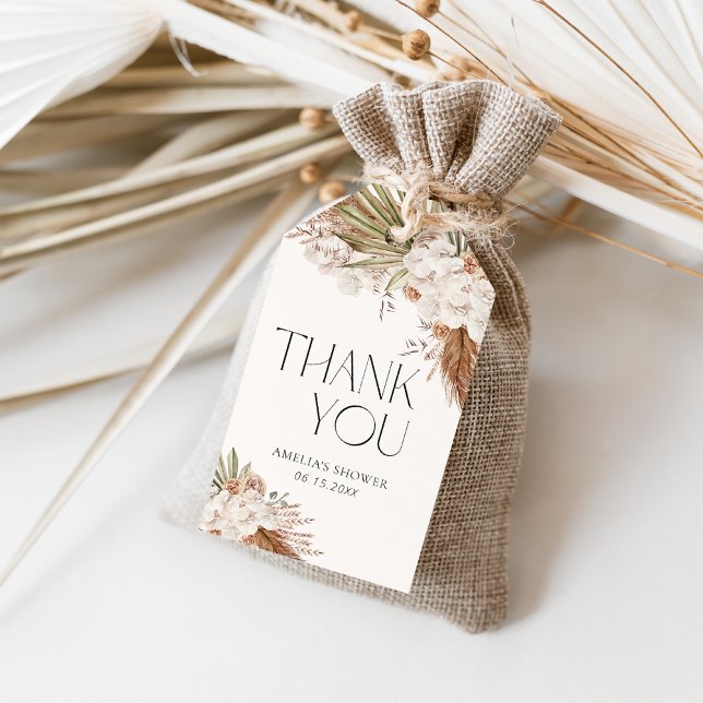 Étiquettes-cadeau Bohème Floral & Plumes Merci de douche (Créateur téléchargé)