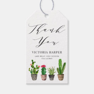 Étiquettes-cadeau Boho Aquarelle Poted Cactus Merci de graduation