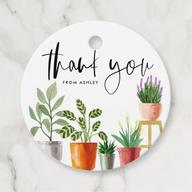 Étiquettes Cadeau Boho Aquarelle Poted Houplant Merci (Devant)
