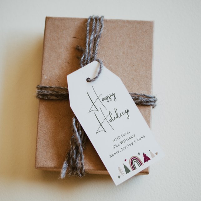 Étiquettes-cadeau Boho Arc-en-ciel et Coeurs Joyeux vacances Famille (Créateur téléchargé)