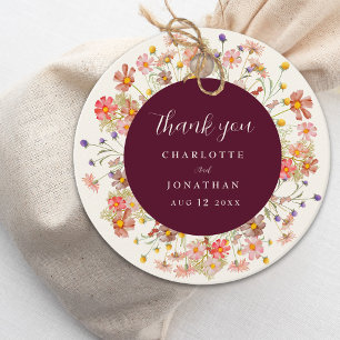 Étiquettes Cadeau Boho Automne Fleurs Sauvages Floral Mariage Merci